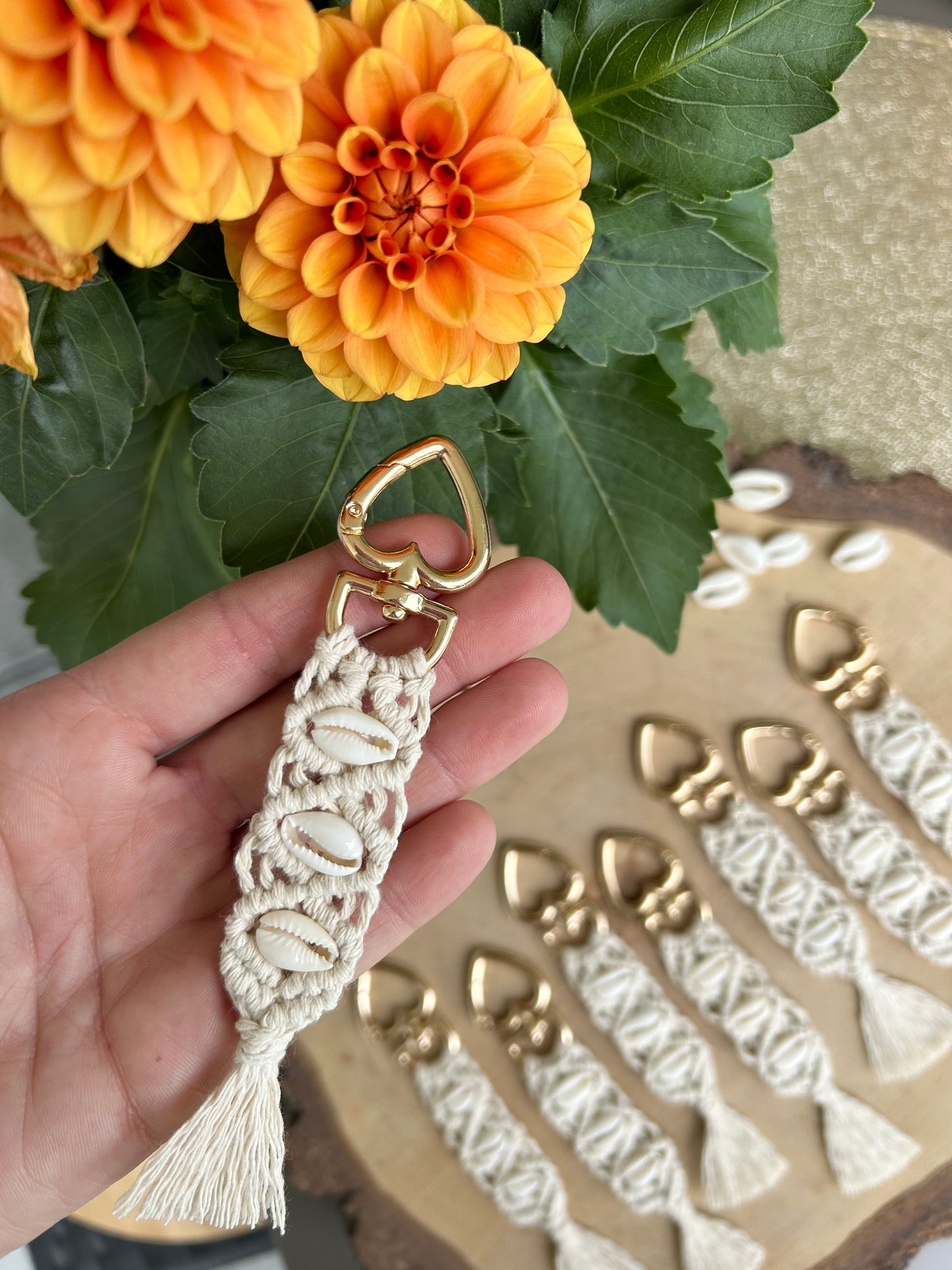 Porte clef macramé & coquillages