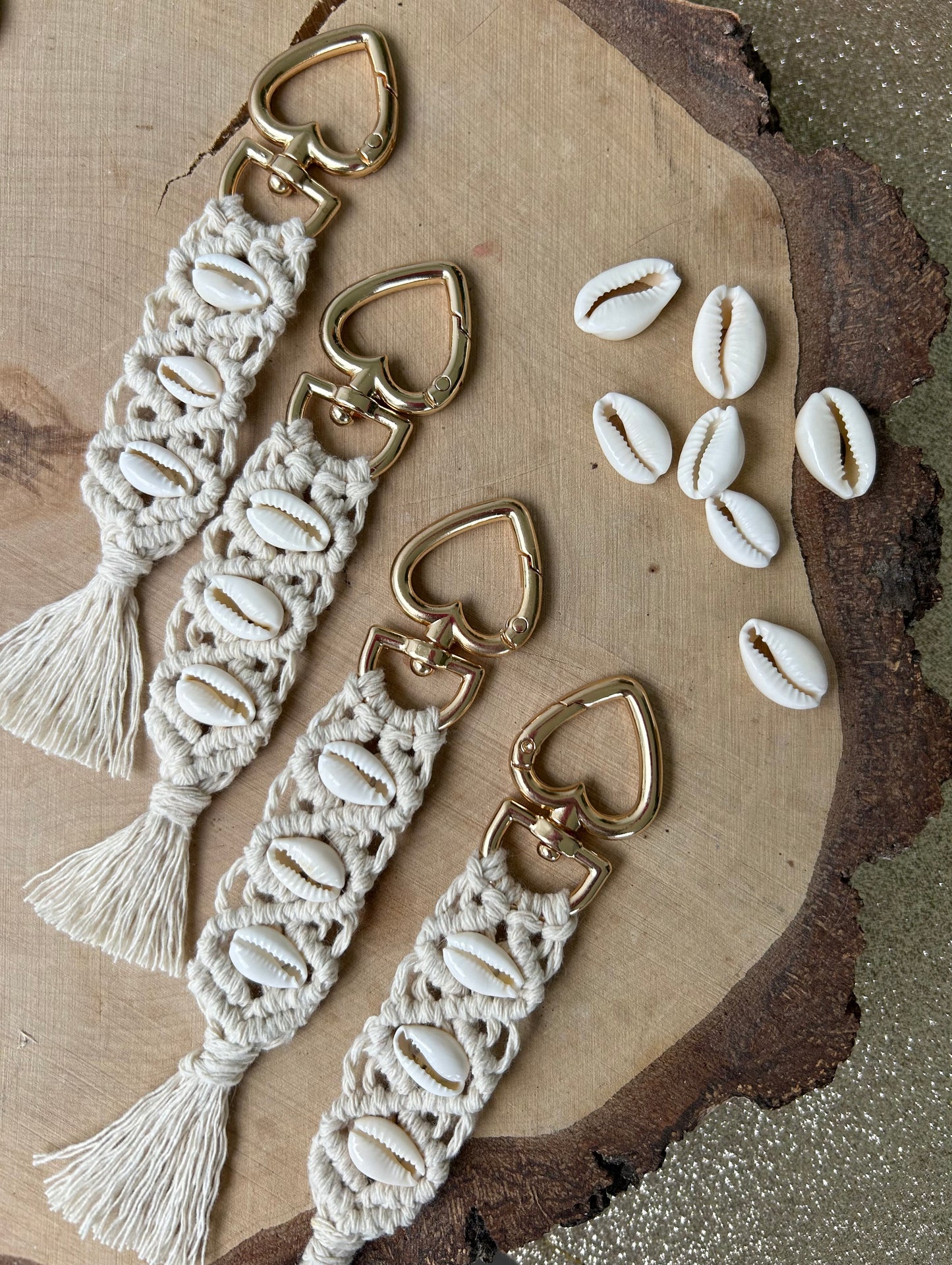 Porte clef macramé & coquillages