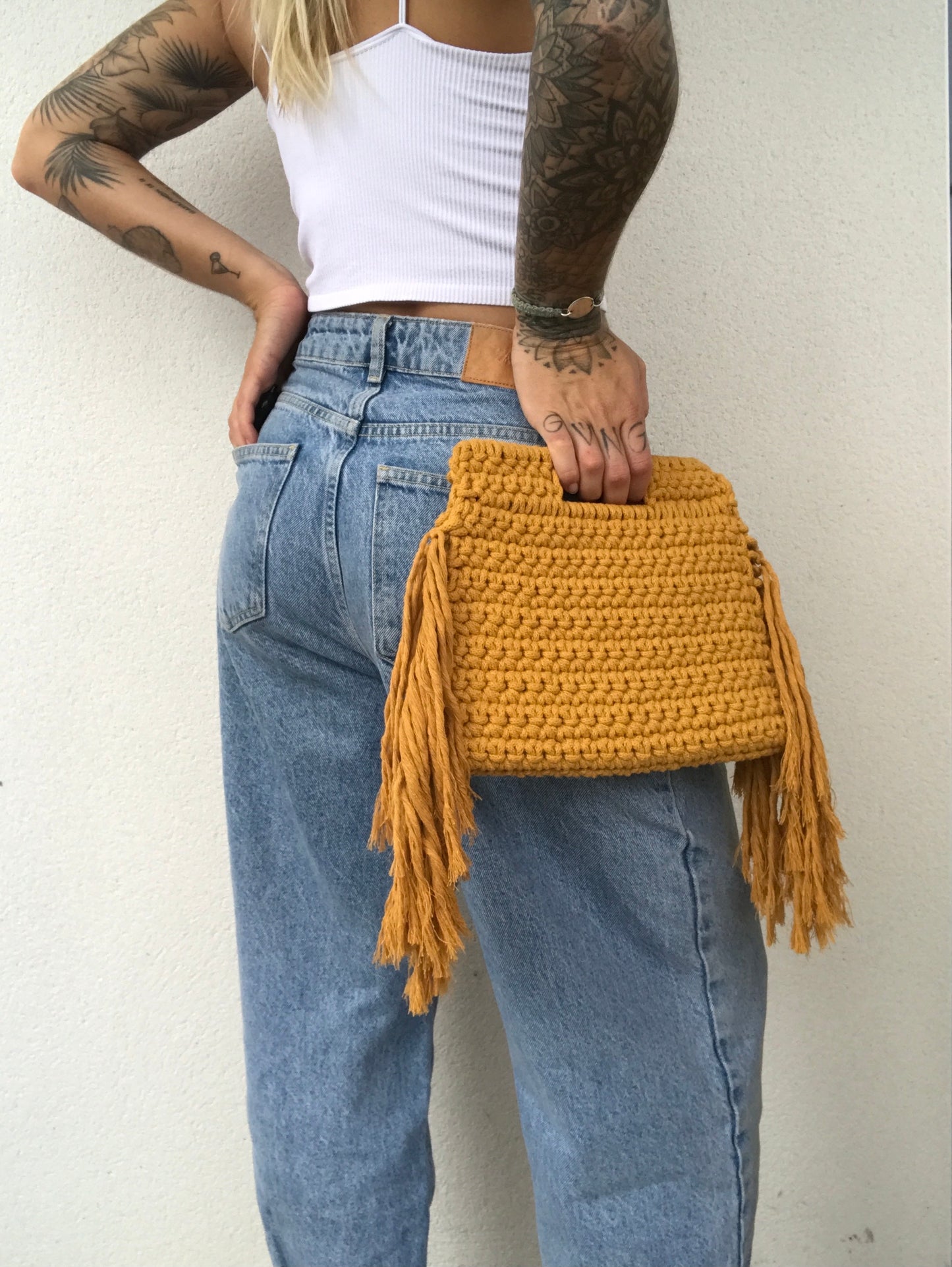 Sac moutarde macramé