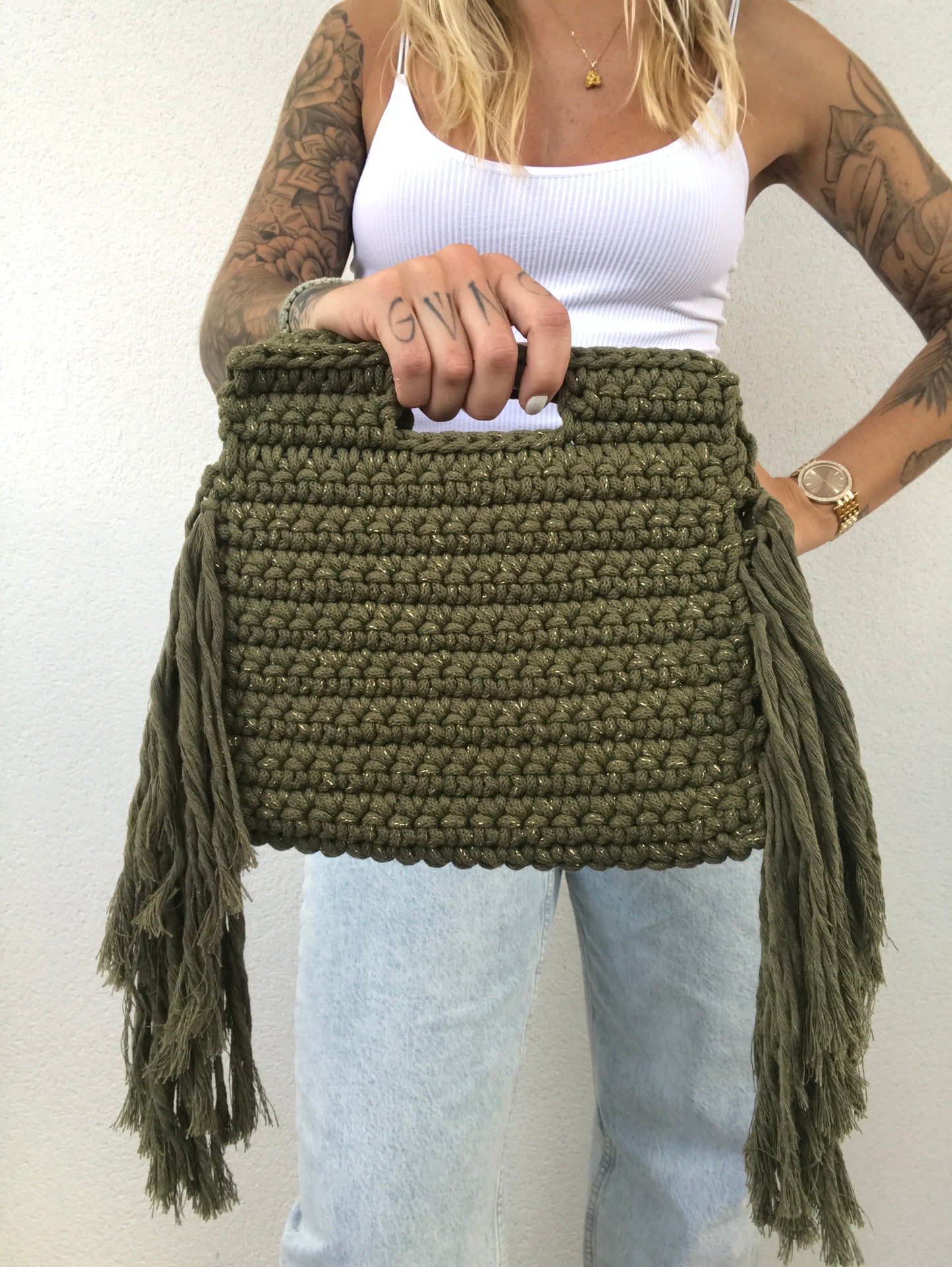 Sac kaki macramé