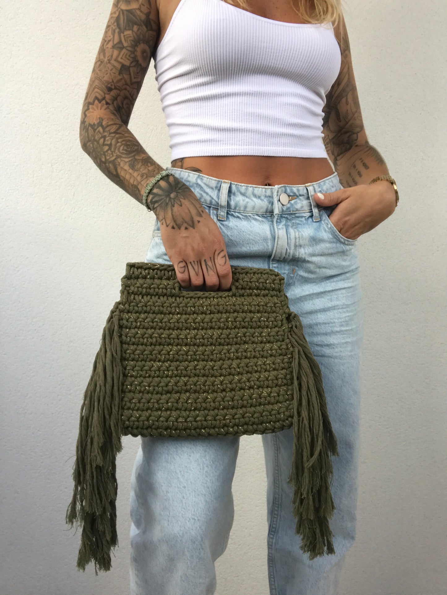 Sac kaki macramé